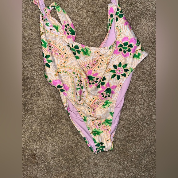 Aerie Real Good Paisley Scoop Neck Cheeky Swimsuit Size Medium - Picture 4 of 6